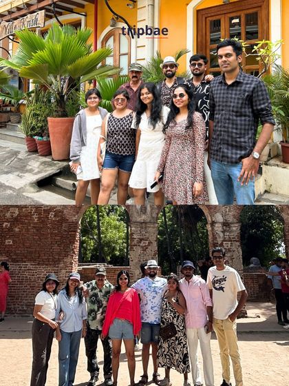 A collage showing our group exploring the French Quarter in Pondicherry, with its distinct colonial architecture and vibrant cafes.