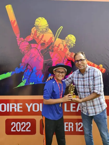 Ayan Khandelwal receiving the Player of the Match award for his all-round performance.