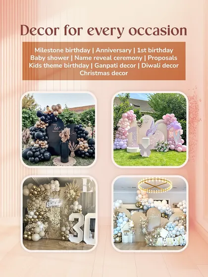 A visual guide to the types of occasions we decorate, showcasing examples of our work for birthdays, baby showers, and more.
