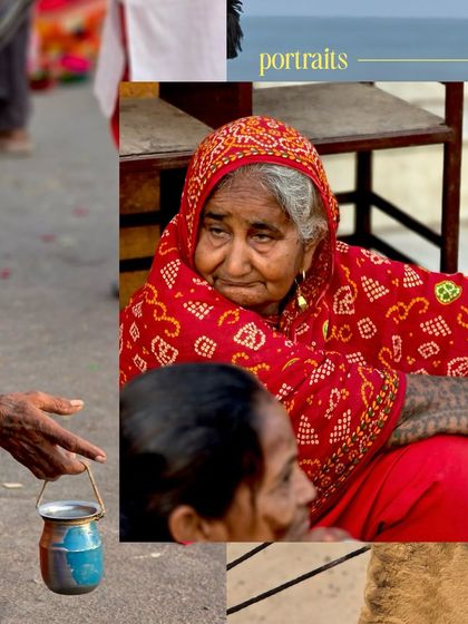 A collage of portraits from the streets of Porbandar, capturing the faces and stories of the local community.