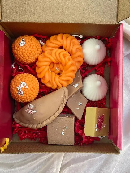 My Diwali sweet soap boxes were a huge hit! I got an order for 175 boxes as return gifts for a celebration. Each soap is designed to look like a traditional Indian mithai.