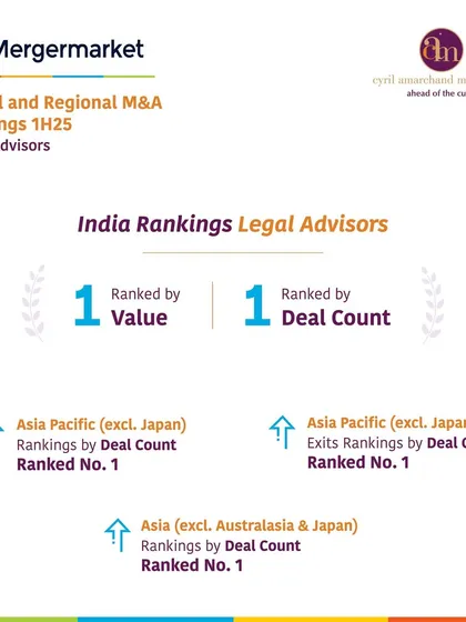 Our leadership in the Indian M&A landscape is consistently validated by top industry rankings. We are proud to be ranked number one by Mergermarket for both deal value and deal count, a testament to the trust our clients place in us for their most critical transactions.