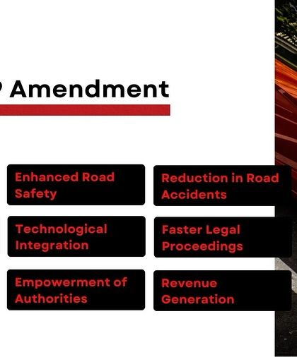 This infographic summarizes the intended impact of the 2019 amendment. The goals include a stronger deterrent effect, enhanced road safety, technological integration for faster legal proceedings, and greater accountability for manufacturers.