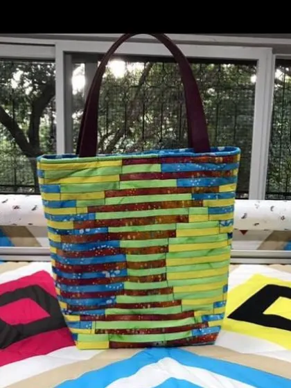 Another example of an Interleave technique tote bag, this time in a bright and cheerful color palette.