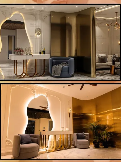 What I design on screen is exactly what I deliver in reality. This comparison shows our 3D render next to the final finished space. My team and I are committed to meticulous execution, ensuring every detail from the lighting to the custom furniture is brought to life with precision.