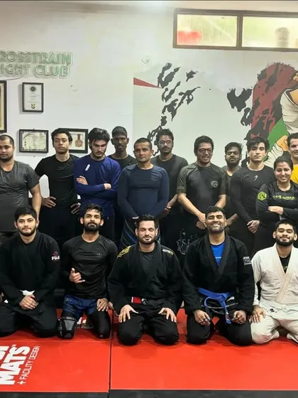 The team after a Sunday Jiu-Jitsu session. The mix of Gi and No-Gi attire shows the variety of grappling styles we practice.