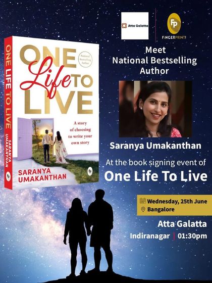 A book signing for 'One Life to Live' with bestselling author Saranya Umakanthan. We love celebrating stories of love, ambition, and second chances.