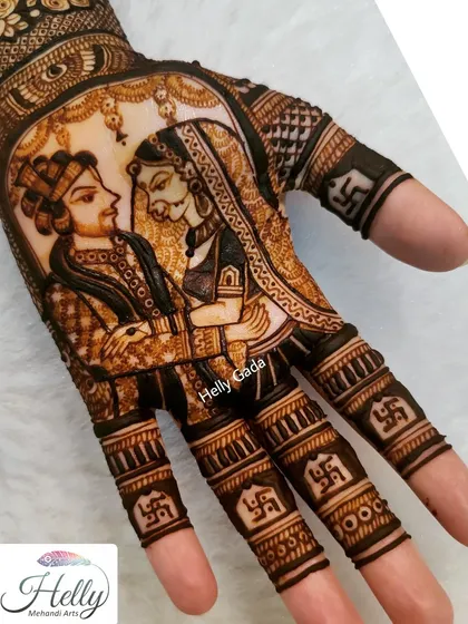 This detailed portrait captures the groom's loving gaze towards his bride. Every element, from the groom's turban to the bride's jewelry, is meticulously drawn to reflect your wedding attire.