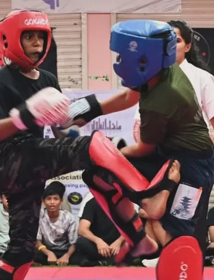 Young competitors showcasing their kickboxing skills. We start training athletes from a young age, building a strong foundation for future success.