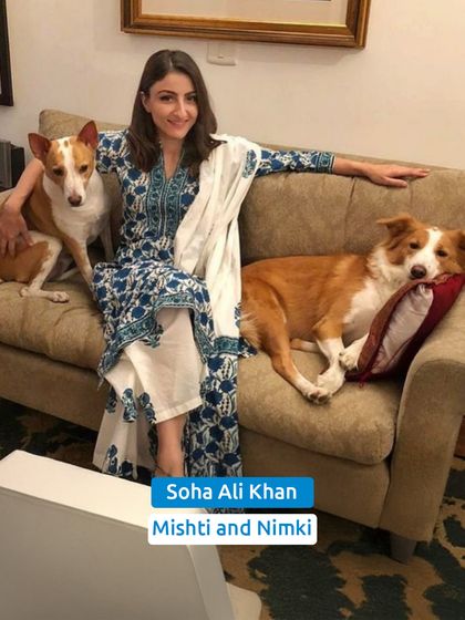Soha Ali Khan with her two adopted dogs, Mishti and Nimki. It's wonderful to see them as part of a loving family.