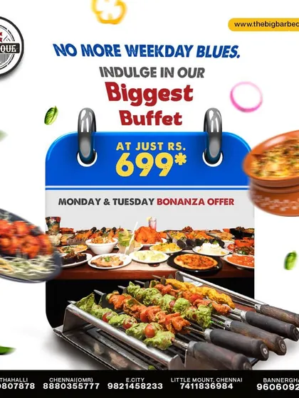 Banish the weekday blues with our Monday and Tuesday Bonanza offer. Indulge in the town's biggest buffet for just ₹699.