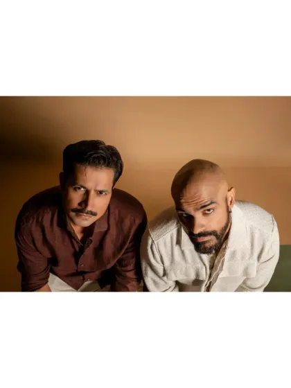 An unconventional, high-angle shot of Sumeet Vyas and Raghu Ram. This kind of creative portrait is great for magazine features and shows my ability to think outside the box during a celebrity photoshoot.