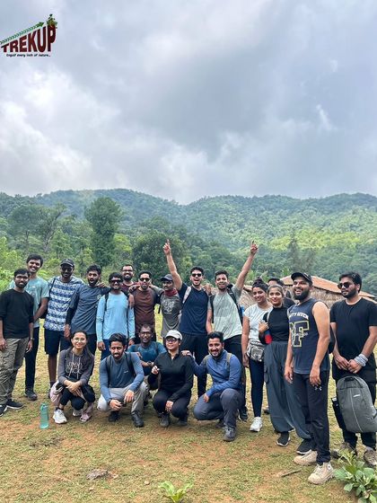 A group photo from the start of the Netravathi trek, ready and excited for the adventure ahead.