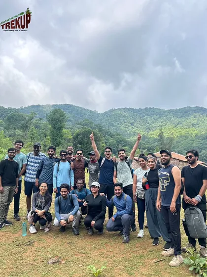 A group photo at the start of the Netravathi trek, ready and excited for the journey.