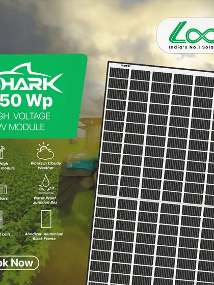 The SHARK 550 Wp module is a high-voltage panel that works reliably even in cloudy weather. Its waterproof junction box and durable anodized aluminum frame make it perfect for the tough conditions on a farm.