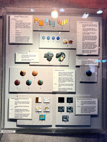 A display case at the Torpedo Factory Art Center in Alexandria, VA, showing the step-by-step process of creating enamel art. We love finding inspiration everywhere.