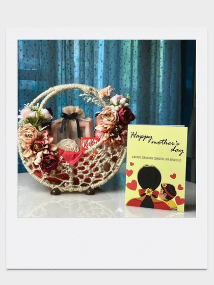 This beautiful macrame basket for Mother's Day is filled with her favourite chocolates and self-care items, making for a gift that is both thoughtful and reusable.