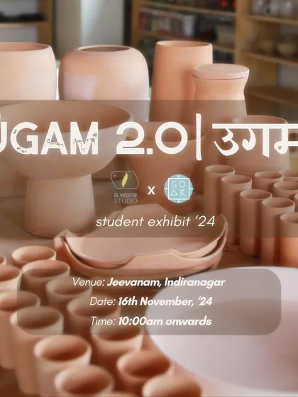 The poster for Ügam 2.0, our second annual student exhibit, showcasing a sea of greenware ready for the show.