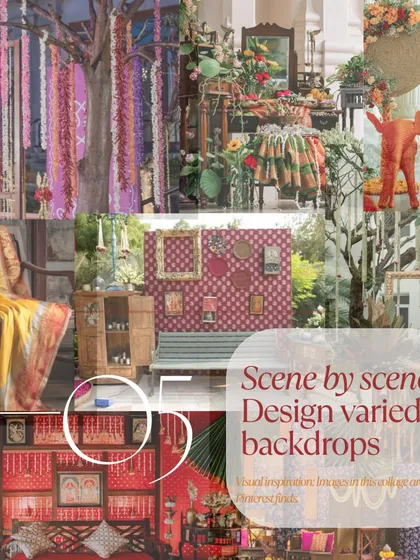 Every design begins with a story. For this wedding, the bride envisioned a celebration woven from her mother's heirloom sarees, whimsical birds, and multiple unique backdrops. This mood board captures the initial spark of that incredible, sustainable concept.