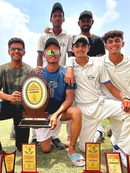A group of our senior players with their haul of trophies from the Swastik Cup.