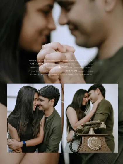 A collage of intimate moments, from holding hands to sharing a laugh, capturing the essence of their love story.