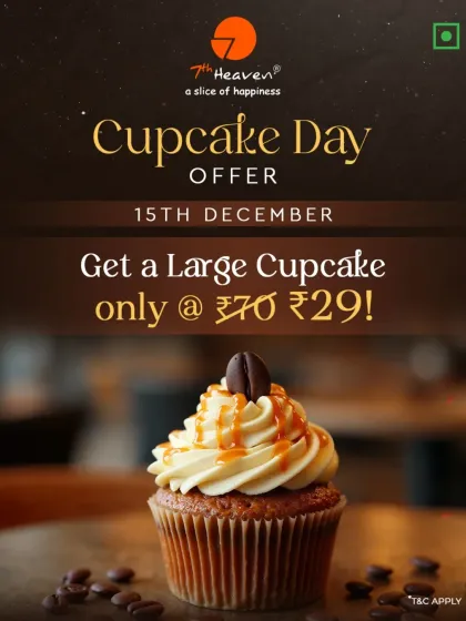 Celebrate Cupcake Day with a large coffee-flavored cupcake for just ₹29. A perfect and affordable treat to brighten your day.