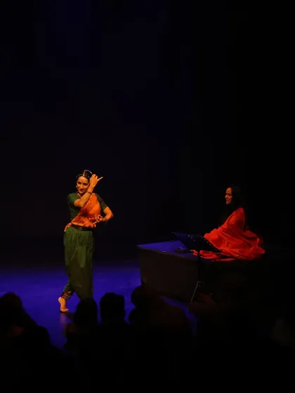 A view from the audience during a 'Mandala' performance. The energy exchange between the stage and the audience is a vital part of any live performance.