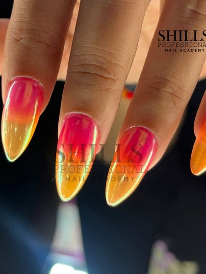 A beautiful pink and yellow ombre set with a subtle chrome finish that catches the light perfectly.