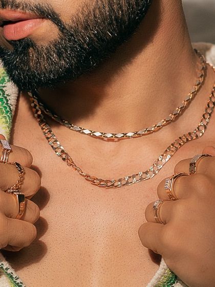 Accentuate your personal style with our exquisite men's chains and rings, designed for elegance and sophistication.