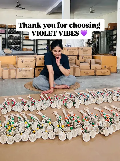 Thank you for choosing Violet Vibes. This image shows us surrounded by our 'Symphony Chimes', a product that has brought us so much joy to create. We are so grateful for your support.