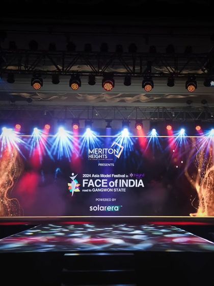 The main stage for the 'Face of India' 2024 fashion event. I managed the complete technical setup, including the extensive lighting rig, runway lighting, and massive LED backdrop to create a world-class runway experience.