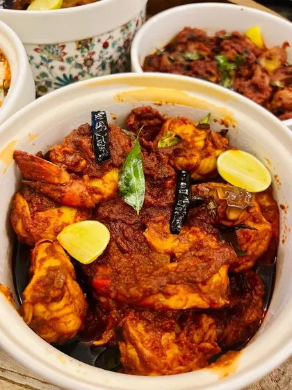 Our Prawn Ghee Roast is rich, aromatic, and full of flavour. We use a special blend of spices, roasted and ground in-house, to create this unforgettable dish.