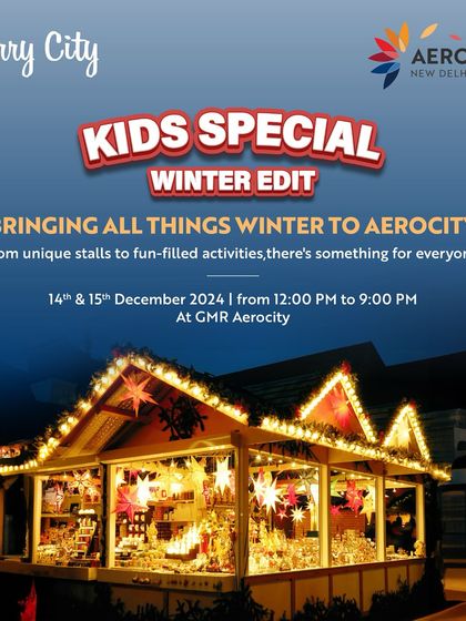 A beautiful shot of our Kids Special Winter Edit market at night. The twinkling lights and festive stalls create an enchanting atmosphere for holiday shopping.