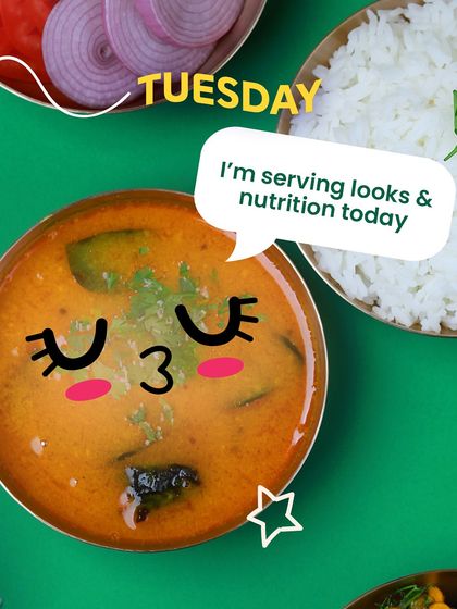 On Tuesday, the curry is feeling confident: "I'm serving looks & nutrition today." A sassy tiffin to match your vibe.