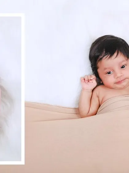 A collage showcasing the variety of expressions an awake newborn can have, from curious and alert to calm and content.