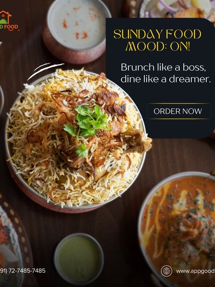 Sunday food mood: ON. Brunch like a boss and dine like a dreamer with our spectacular chicken biryani, surrounded by other delicious curries.