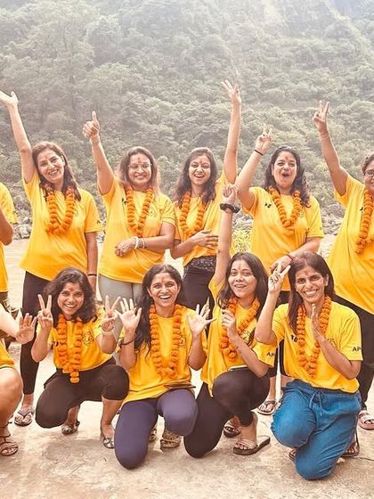 Pure joy and celebration with our newly certified yoga teachers against the stunning backdrop of Rishikesh.
