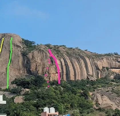 A topo image showing the new multi pitch routes established at Talai Betta. We document our new routes to make them accessible to the wider community.