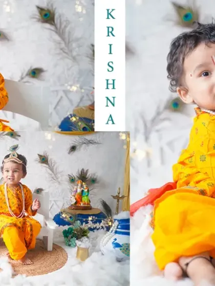 We love bringing your creative ideas to life. This Janmashtami themed shoot was a joy to create, celebrating a beautiful cultural tradition with a playful and adorable little Kanha.