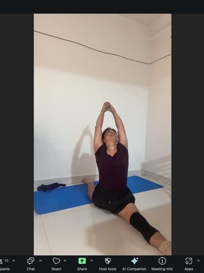 A screenshot from an online class, working on the front split. Even from a distance, I can guide you to achieve your flexibility goals.