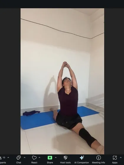 A screenshot from an online class, working on the front split. Even from a distance, I can guide you to achieve your flexibility goals.