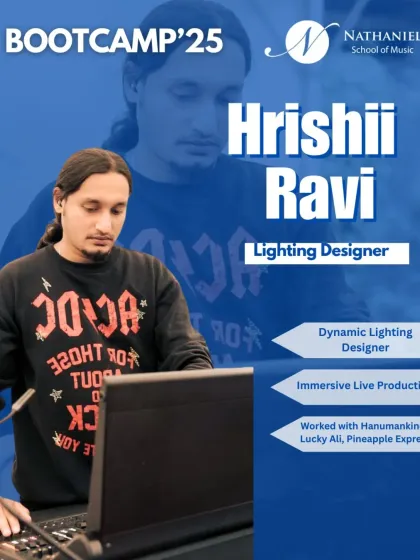 Hrishii Ravi is our Lighting Designer. He creates immersive live productions and has worked with major acts like Lucky Ali. He will show you how dynamic lighting can transform a musical performance.