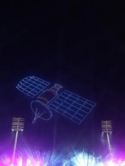 A satellite formation from our Oman show, symbolizing the nation's technological progress and future ambitions. Our shows are a blend of art and innovation.