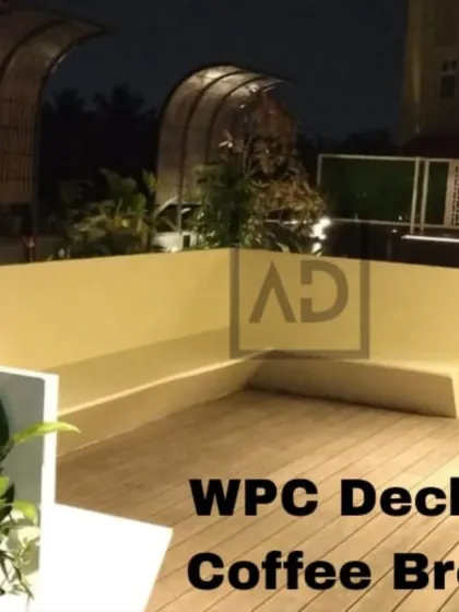 The built-in L-shaped bench on the WPC deck provides ample seating without cluttering the space with separate furniture. This is a practical solution for maximizing usability on a terrace.