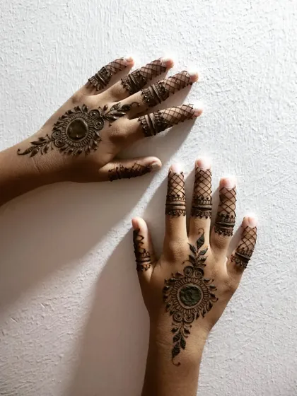 A matching set of simple mandalas for kids, with delicate vines and net-patterned fingers.