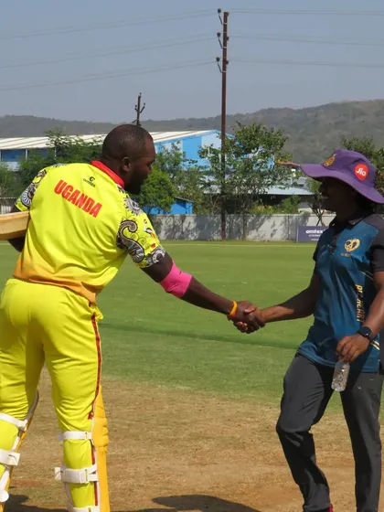 A moment of sportsmanship between players from our academy and the Uganda National Team.
