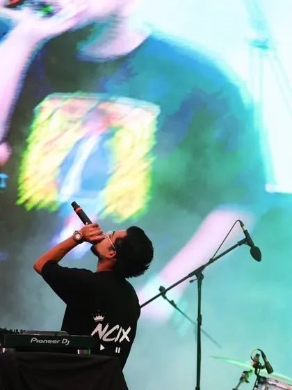 In the zone at the Music and Masala Fest at JLN Stadium, Delhi. I thrive on the energy of music festivals, delivering high-energy hip hop and commercial sets that turn the ground into a moshpit.