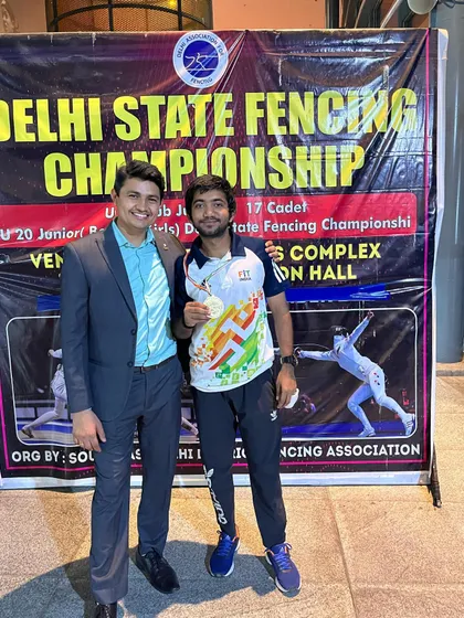 A proud moment with our senior fencer Pritam after he secured a silver medal at the Delhi State Championship.