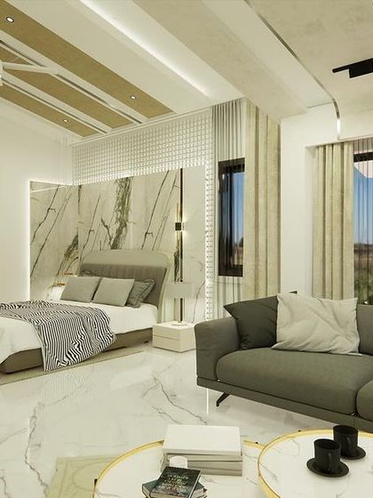 An identical shot of the bedroom with its expansive view.