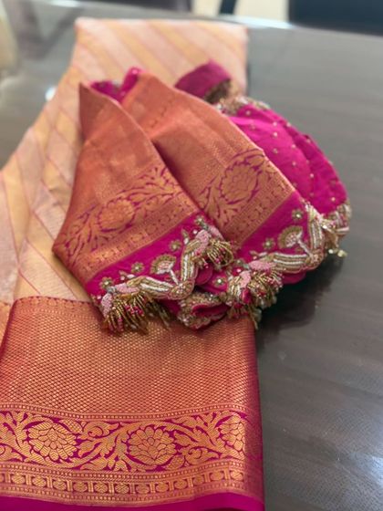 Another view of the pink peacock blouse.